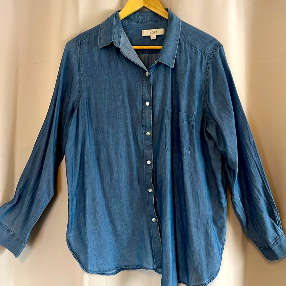 Loft light weight denim long sleeve blouse.